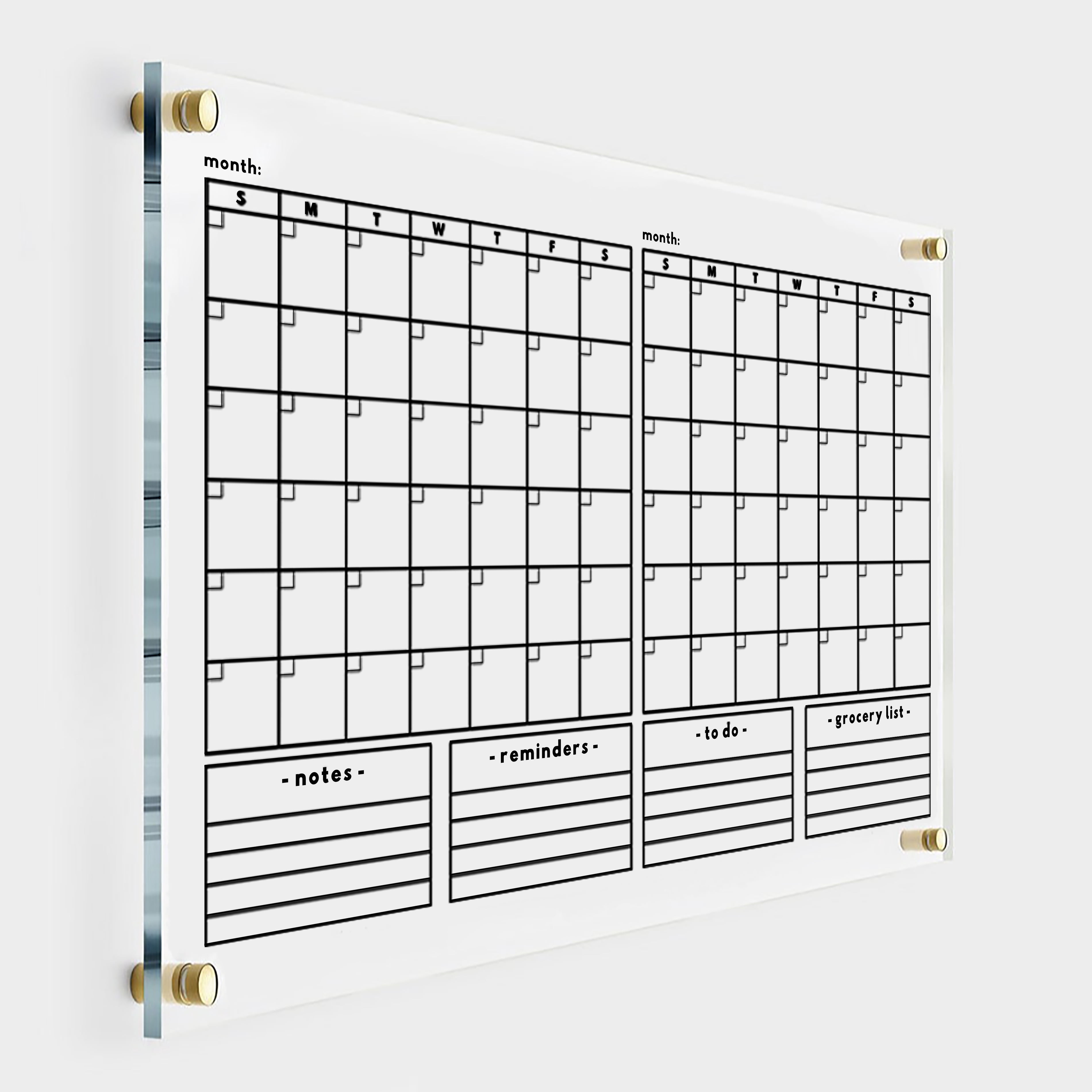 Double Month Calendar, Monthly and Weekly Dry Erase Calendar, Monthly