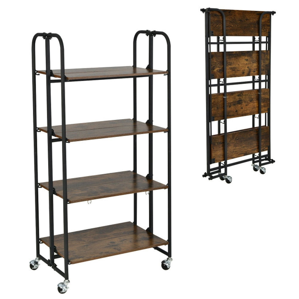 Finihen Rolling Cart, Kitchen Island Cart, Foldable Rolling Cart with Storage Shelves-4-Tier, for Kitchen, Dining Room, Rustic brown Finihen Rolling Cart, Kitchen Island Cart, Foldable Rolling Cart with Storage Shelves-4-Tier, for Kitchen, Dining Room, Rustic brown