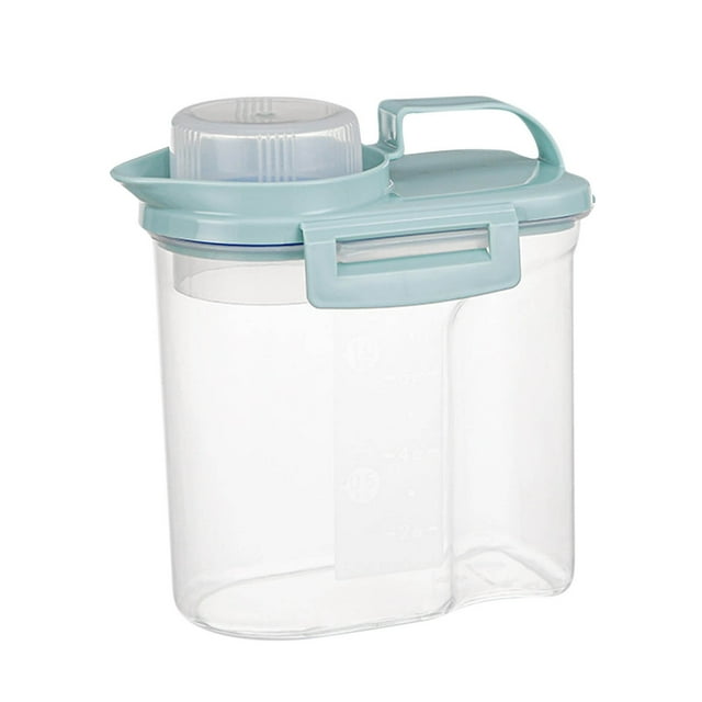 Bigersell Cereal Dispenser, Airtight Food Storage Containers with Lids Clear Plastic Rice Container with Measuring Cup Pourable Spout Kitchen Pantry Organization Easy Open Canister Blue S