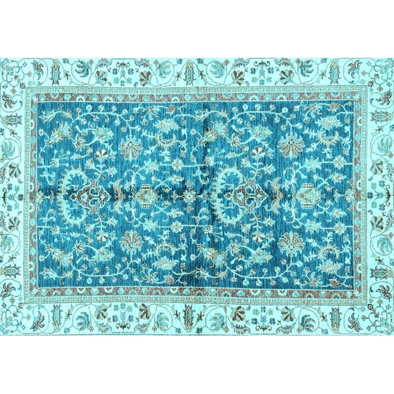 Ahgly Company Indoor Rectangle Oriental Light Blue Traditional Area Rugs, 7' x 9'