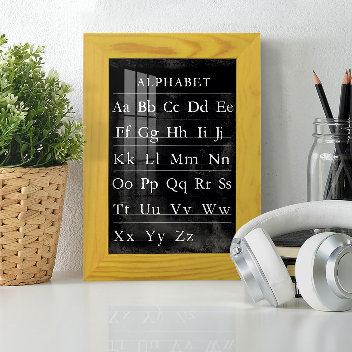 Alphabet Chart - Framed Print w/glass - Sunflower Yellow