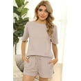 thumbnail image 1 of Femmes à Manches Courtes Deux Pièces Fileté Sport Col Rond casual Maison Porter des Femmes de Couleur Unie, 1 of 4