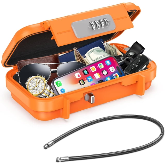 Travel Portable Lock Box Digit Combination Lockbox Cash Box Mini Security Case with Removable Chain Portable Beach Box for Travel Beach Office Hotel Cars Dorms