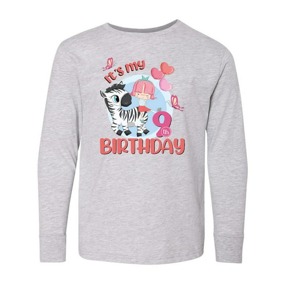 Inktastic 9th Birthday for Girls 9 Year Old Zebra Long Sleeve Youth T-Shirt