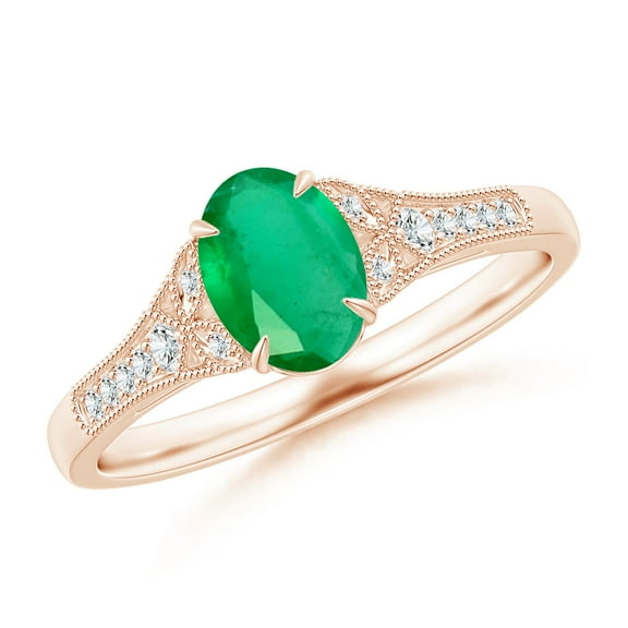 ANGARA Natural Aeon Vintage Inspired Emerald Engagement Ring with Milgrain in 14K Rose Gold for Women (Size-7x5mm) | May Birthstone, Anniversary, Jewelry Gift for Women | Natural Emerald Ring