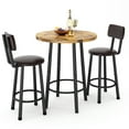 thumbnail image 2 of Stmoze Round Bar Table Set for 2, Wooden Counter Height Kitchen Table and Chairs Set, Bar Height Dining Table Set with 2 Leather Bar Stools, 3 Pieces Pub Table Set for Small Space, Rustic Brown, 2 of 6