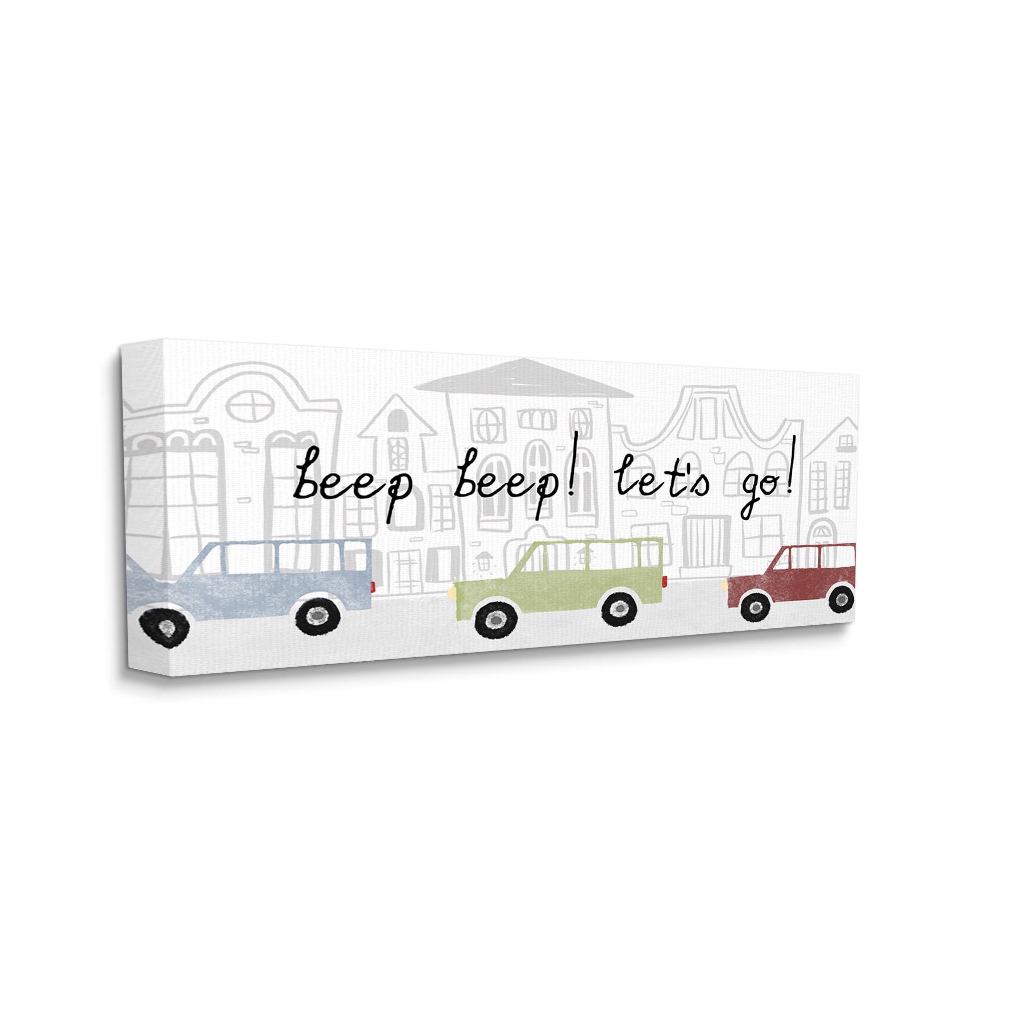 Stupell Industries Beep Let's Go Traffic Town Cityscape Cartoon Cars Graphic Art Gallery Wrapped Canvas Print Wall Art, Design by Daphne Polselli