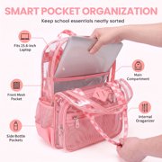 Girls Clear Backpack for Student School Transparent Bookbag with Reinforced Bottom Straps Multi Pockets Pink