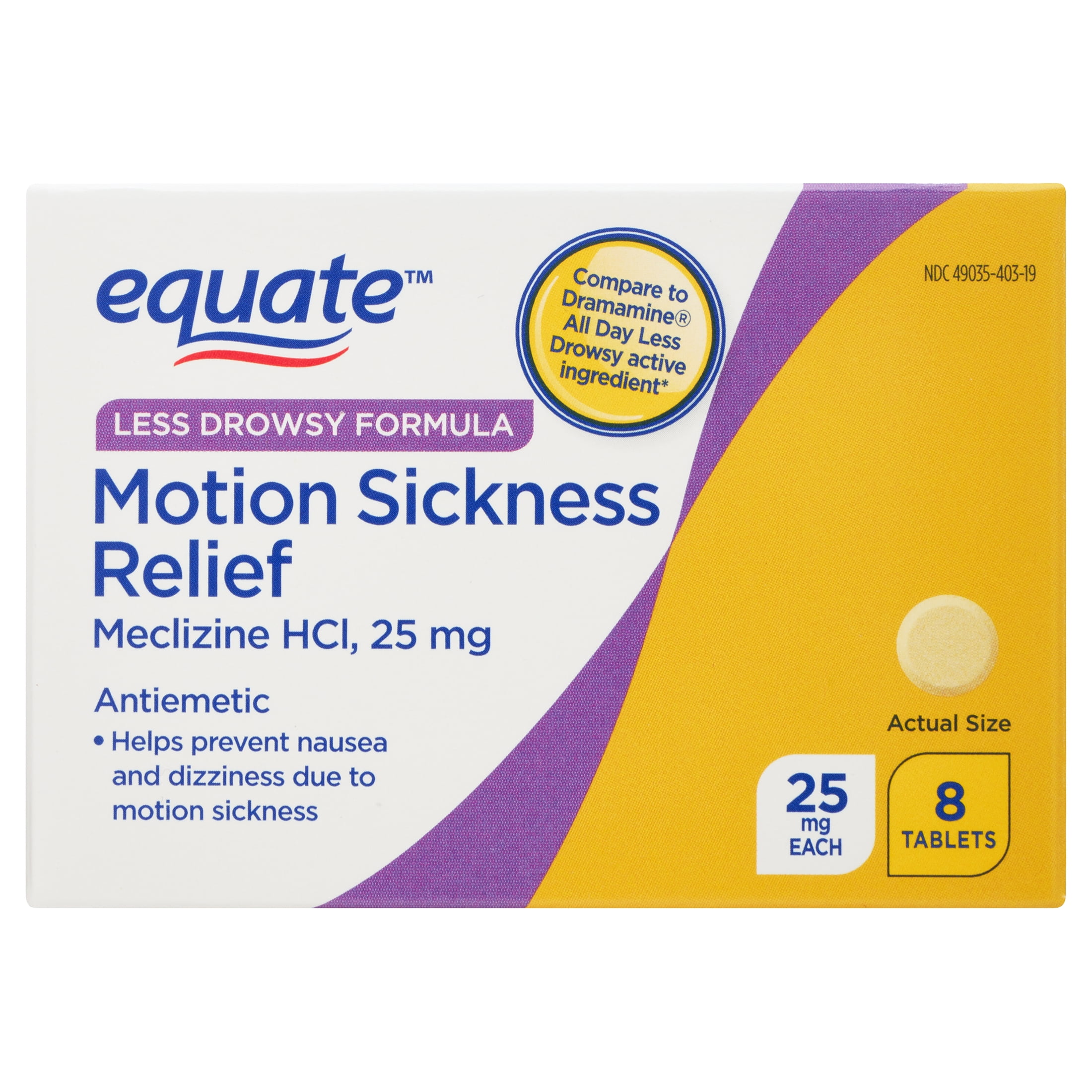 Equate LessDrowsy Formula Motion Sickness Relief Meclizine HCI Tablets