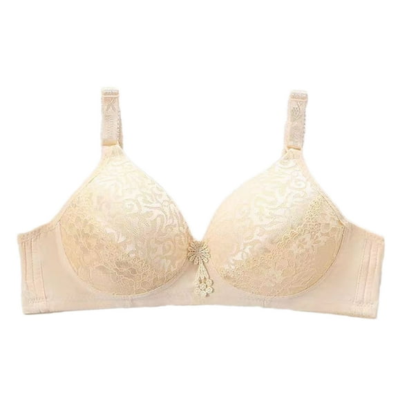 Bigersell Wireless Bras for Women Lace V-Neck Push up Bra No Underwire Womens Full Figure T-Shirt Bra Comfort Soft Cup Breathable Padded Bralette, B12-17, Beige, S