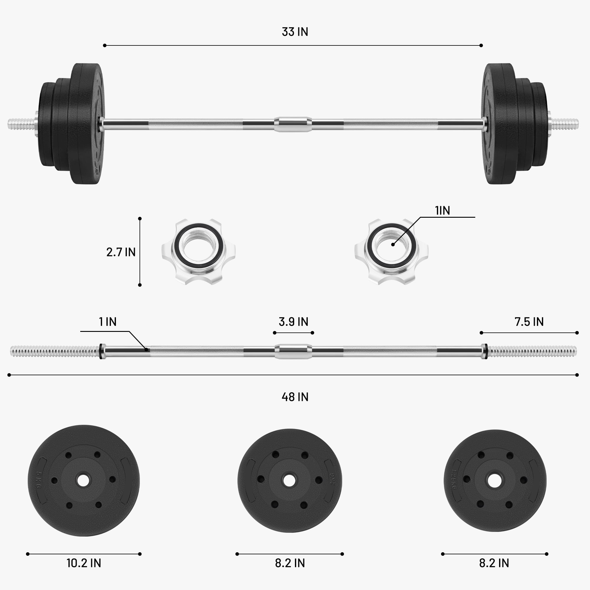 FIXTECH 66LB 2 in 1 Olympic Adjustable Weight Set with Straight Bar As Barbell for Family fitness, Black