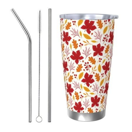 

Zeuib fall laef Maple Printed 20oz Stainless Steel Insulated Car Cup Stainless Steel Thermal Cup Vacuum Insulated Leak-proof Travel Mug Cup-Straw Three-piece Set