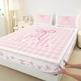 thumbnail image 3 of Castle Fairy Girls Monogrammed Letter 3pcs Twin Sheet Sets,Geometric Plaid Twin Fitted Sheet,Kawaii Bow Breathable Flat Sheet,Breathable Home Decor, 3 of 7