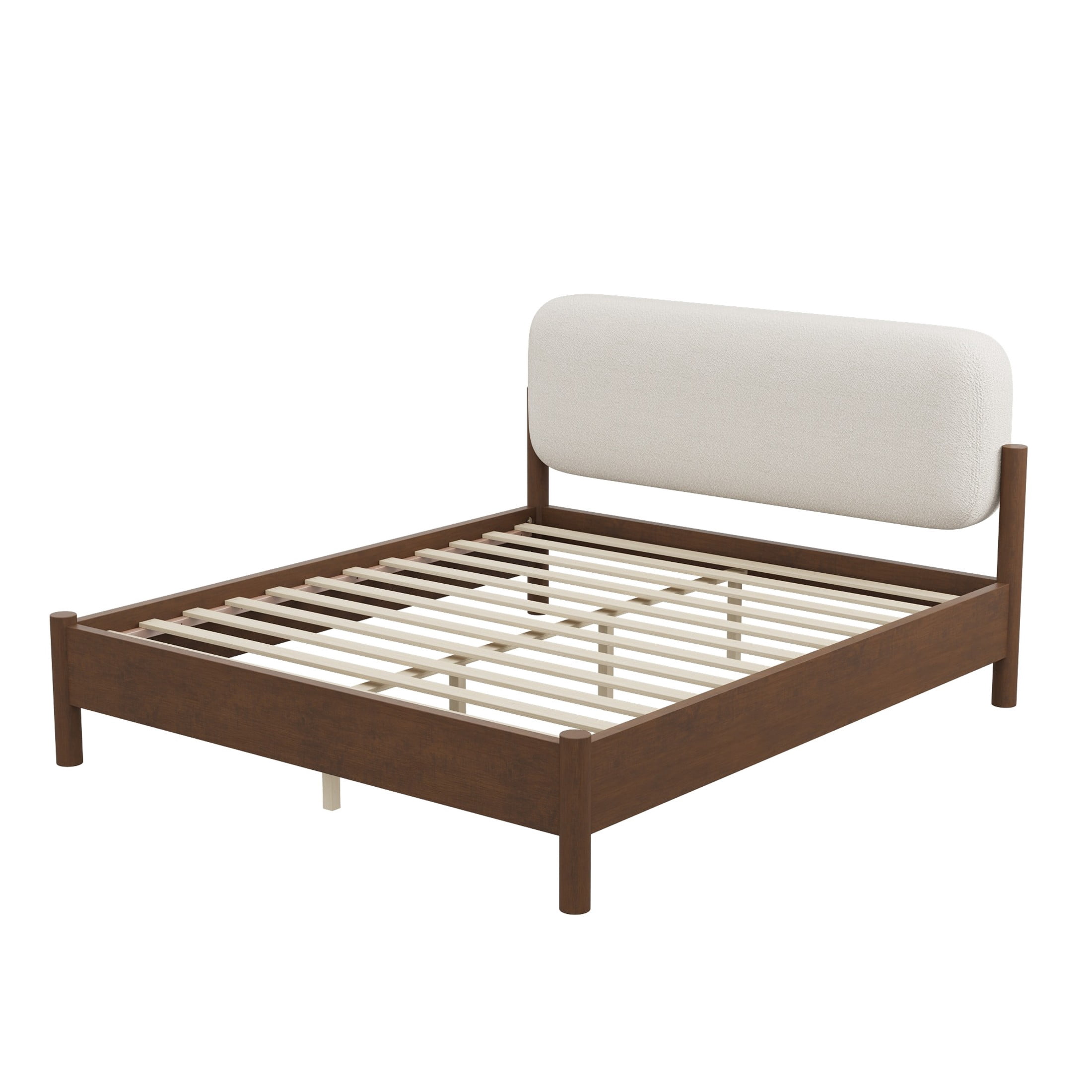 Christopher Knight Home Modern Queen Platform Bed Frame, Thick Rounded Upholstered Headboard, Walnut