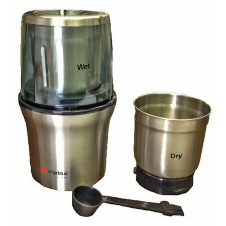 

Alpina Electric 220/240V Wet and Dry Coffee Grinder with 2-Stainless Steel Removable Bowls for Nuts Spices and Chutney Not for USA