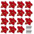 thumbnail image 2 of 15 Pcs Poinsettia Fleurs Artificielles Décorations d'Arbre Ornements Paillettes Rouges avec Clips, 2 of 8
