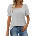 thumbnail image 2 of JIRNDf Chemises pour Femmes Hauts Tendance d'Été Mode à Volants Manches Courtes Encolure Carrée Blouse Rayée pour Femmes Tunique Décontractée Hauts Gris m, 2 of 5