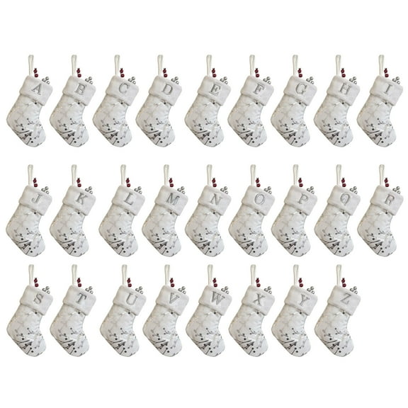 Moocorvic 26 Initials White Christmas Stockings for Fireplace, Letter Embroidery Christmas Tree Decorations 6.7Inch