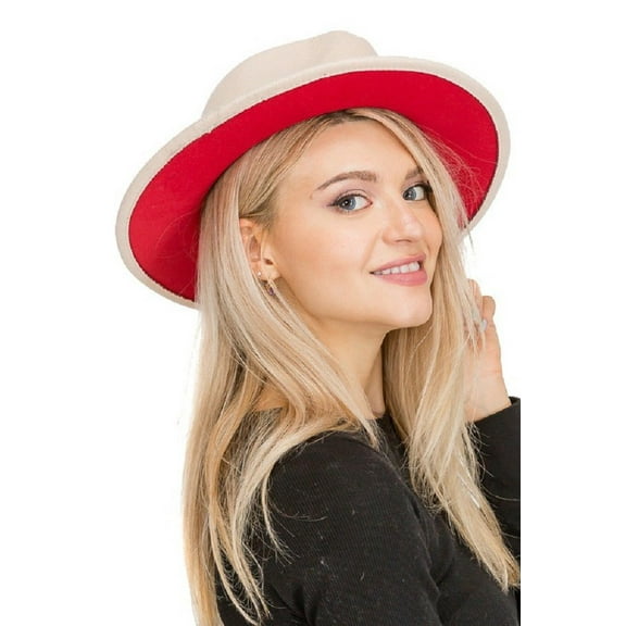 2Chique Boutique Women's Boho Chic Solid Red Lined Wide Brimmed Panama Style Felt Hat