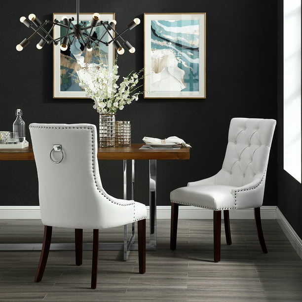 Inspired Home Faith Leather PU Dining Chair Set of 2 Tufted Ring Handle ...