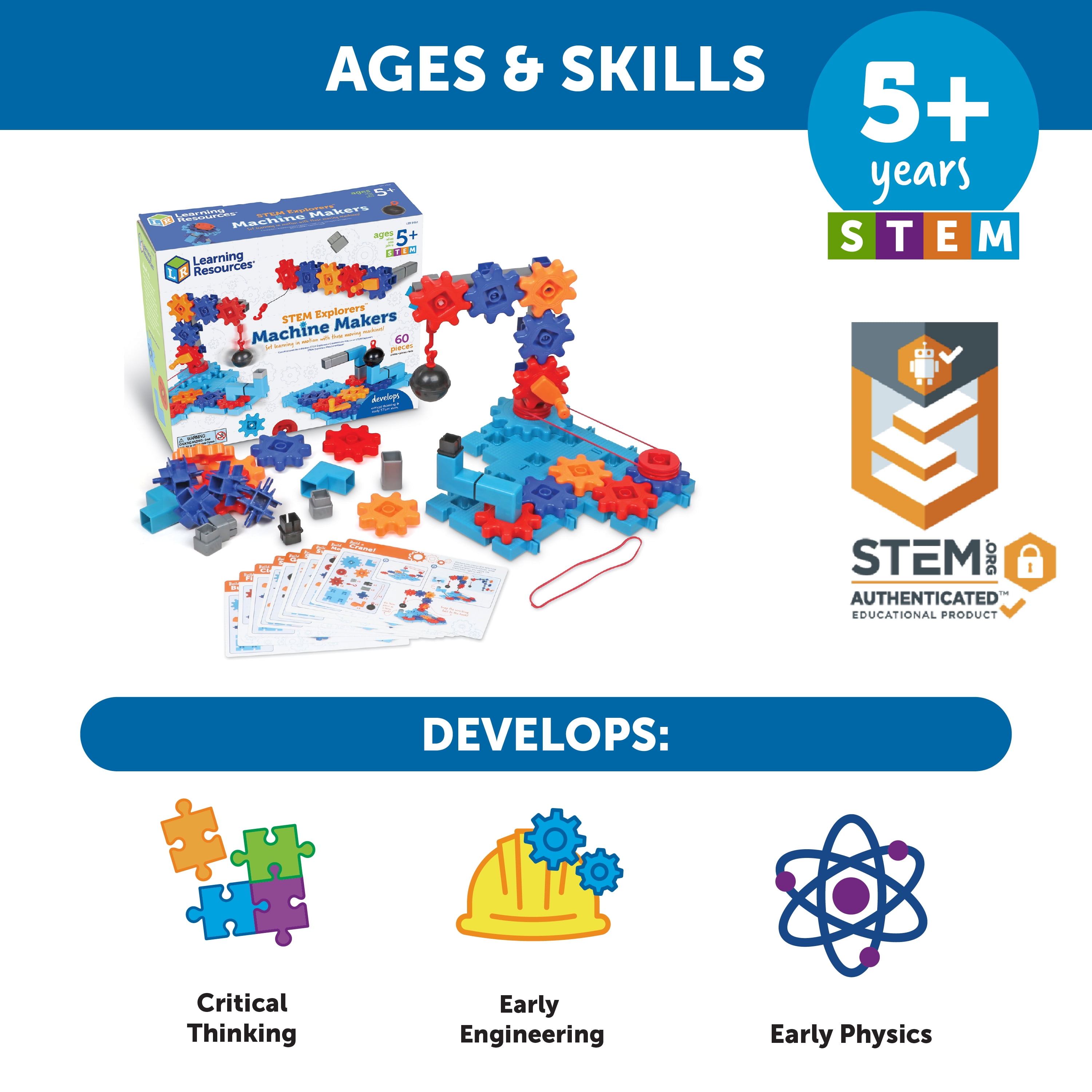 Learning Resources STEM Explorers™ Machine Makers, 60 Pieces, Ages 5+, STEM Toys, STEM Building Toys, STEM Kits, Engineering toys, build it yourself toys