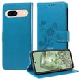 thumbnail image 2 of Designed for Google Pixel 8A Case Wallet,Women Flip Folio Cover with Butterfly & Flower Embossed PU Leather Stand Credit Card Holders Slots Wrist Strap Shockproof Phone Case,Blue, 2 of 11