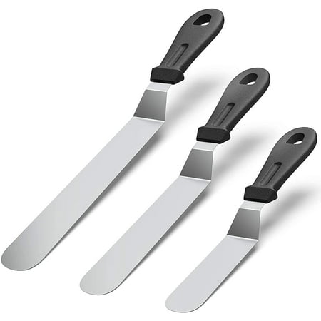 

Offset Spatula Set of 3 (6 8 and 10 Inch Blade) Dishwasher Safe Stainless Steel and PP Plastic Handle - Angled Frosting Icing Spatula for Cake Decorating F111249