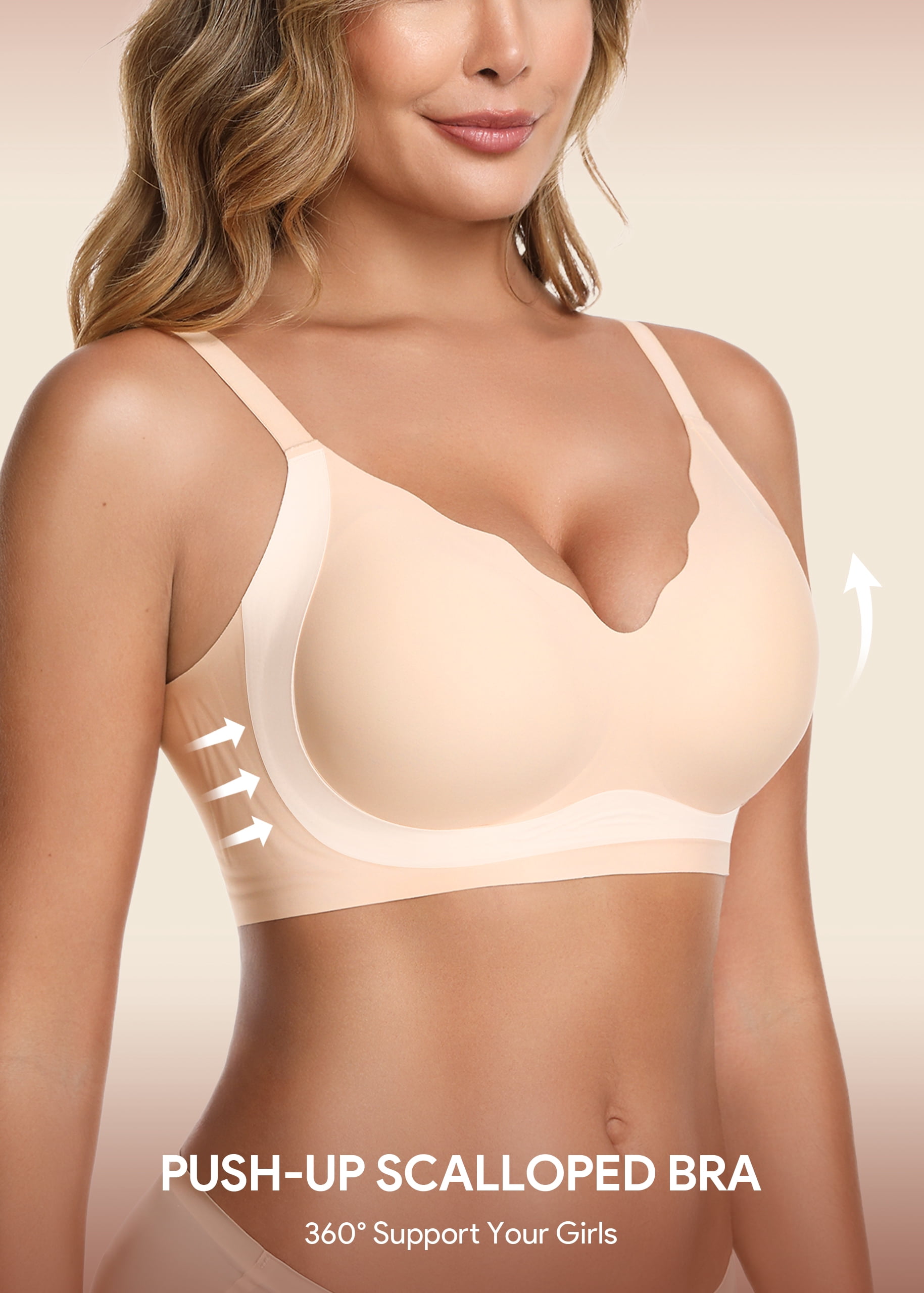 HBlife Jelly Bras for Women No Underwire 3PCS Comfort Wireless Push Up Bras Seamless Scalloped Lift Everyday Bralettes