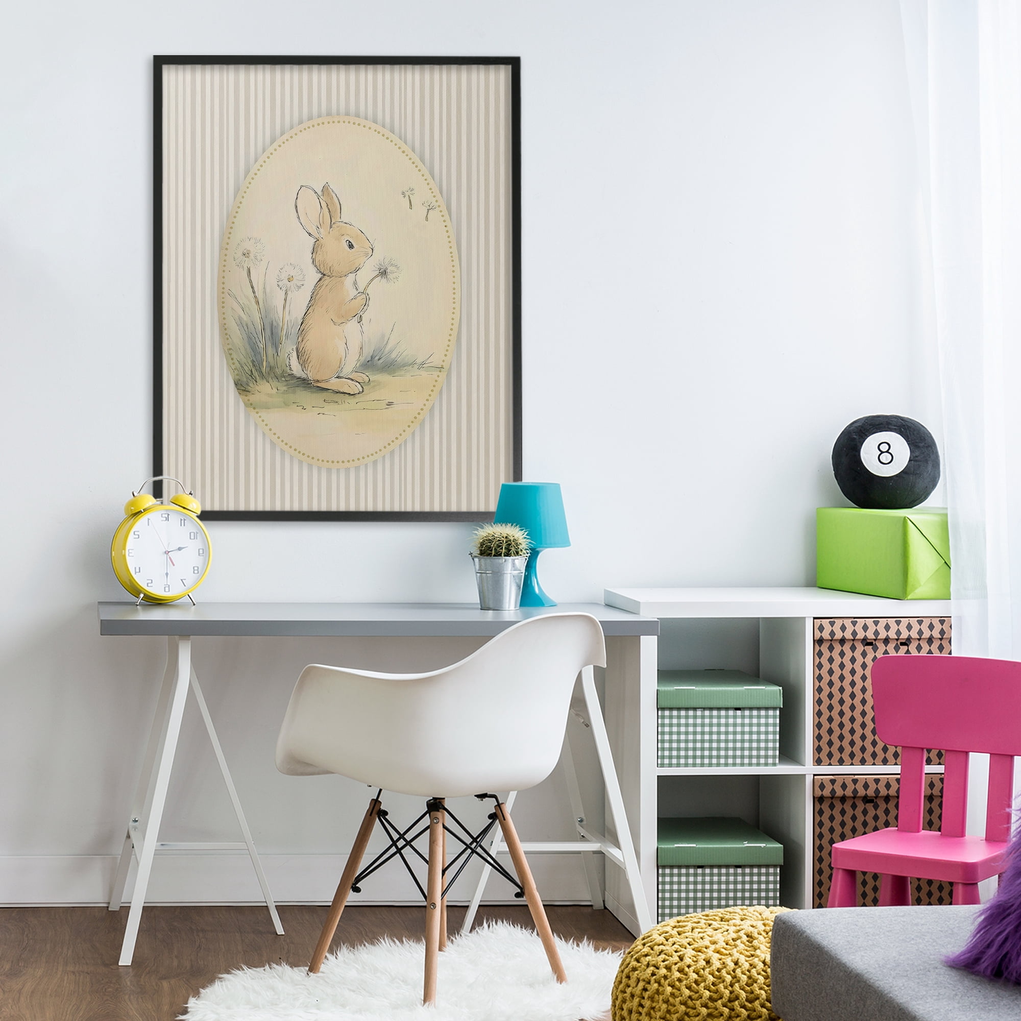 Stupell Industries Baby Bunny in Dandelions Black Framed Giclee Art, design by Arlington Prints