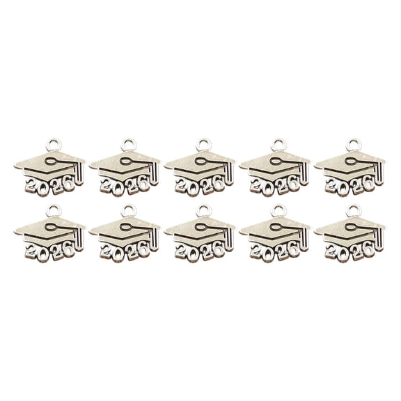 SMKE Senior Graduation Keepsake,Grad Party Decorative Keepsake,Grad Memory Gift,10-Pack Metal Graduation Cap Charms,Silver Doctor's Hat Pendants,2026 Tassel Accents for Bracelets,Keychains,DIY Crafts