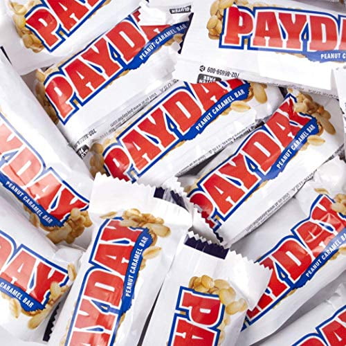 PayDay Fun Size Candy, Individually Wrapped Peanut Caramel Bars, Sweet & Salty Snack, Bulk Resealable Bag, 2 lb, Halloween Candy Bulk, Party Favors, Candy Bowl