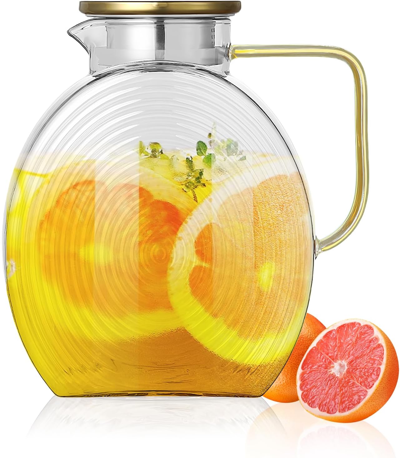 fafa-Glass Pitcher with Lid and Spout, 2.5 Liter 84oz Hot and Cold Water Carafe, Borosilicate Glass Water Container, Large Iced Tea Jug for Fridge, Water Jug for Coffee, Tea, Juice and Beverage