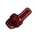 thumbnail image 2 of PiGOGI Women's Oversized Bow Slide Sandals Flat Non-Slip Comfortable Patent Leather Summer Slippers Wine 5.5, 2 of 9