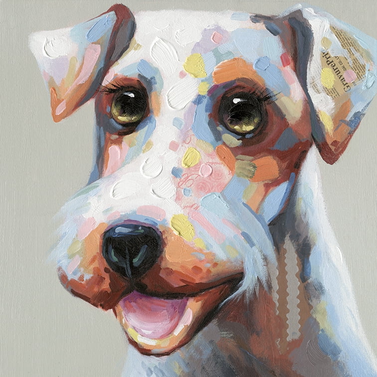 Pet Wall Art Colorful Excited Dog Face Canvas Stretched Frame 28x28