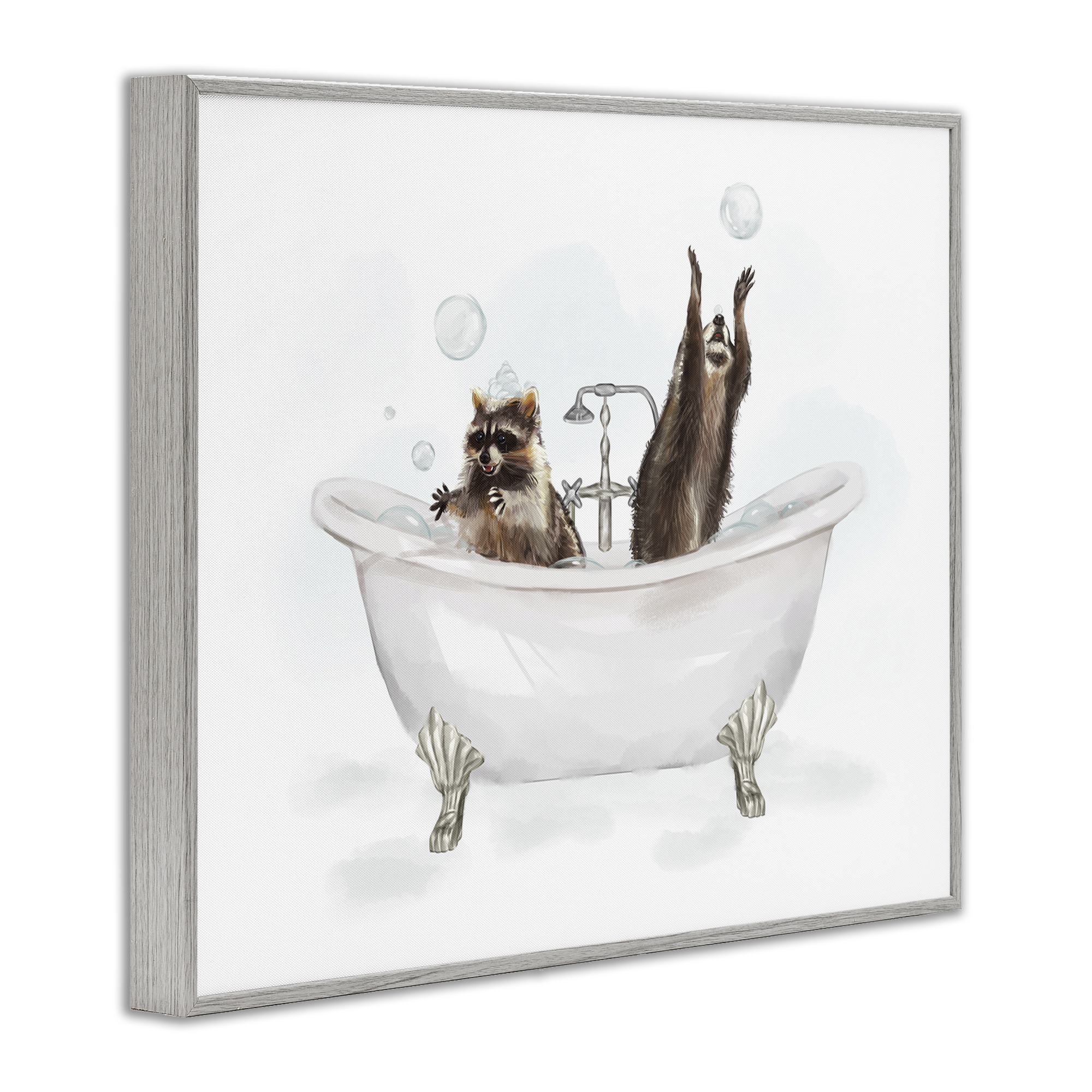 Stupell Industries Raccoons Catching Bubbles Typography Painting Gray Framed Art Print Wall Art, 30 x 24