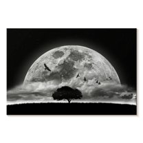 Elephant Stock Fantasy Moon Wall Art - Horizontal Canvas Wall Art - Living Room Wall Decor - Astronomy & Space Canvas - Black And White Decor By Nasser Osman - 39" x 26"