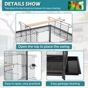 35 inch Birdcage with Stand Parrot Cage for Large Birds Parakeet Cage Wrought Iron Jaulas Para Pajaros with Play Open Top, Bottom Tray, 2 Feeders for Parakeets, Canary, Cockatiel