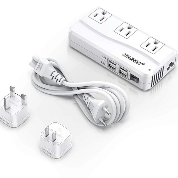 BESTEK Universal Travel Adapter 220V to 110V Voltage Converter with 6A 4-Port USB Charging and UK/AU/US/EU Worldwide Plug Adapter
