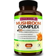 Natural Genius Top 10 Mushroom Complex - White Button, Chaga - Nootropic, Focus, Immune Supplement