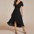 thumbnail image 2 of CIENVNSTG Summer Dresses For Women V Neck Flutter Sleeve Chiffon Midi Dress Wrap Waist Sundress Elegant Outfit for Wedding Guest Black L, 2 of 5