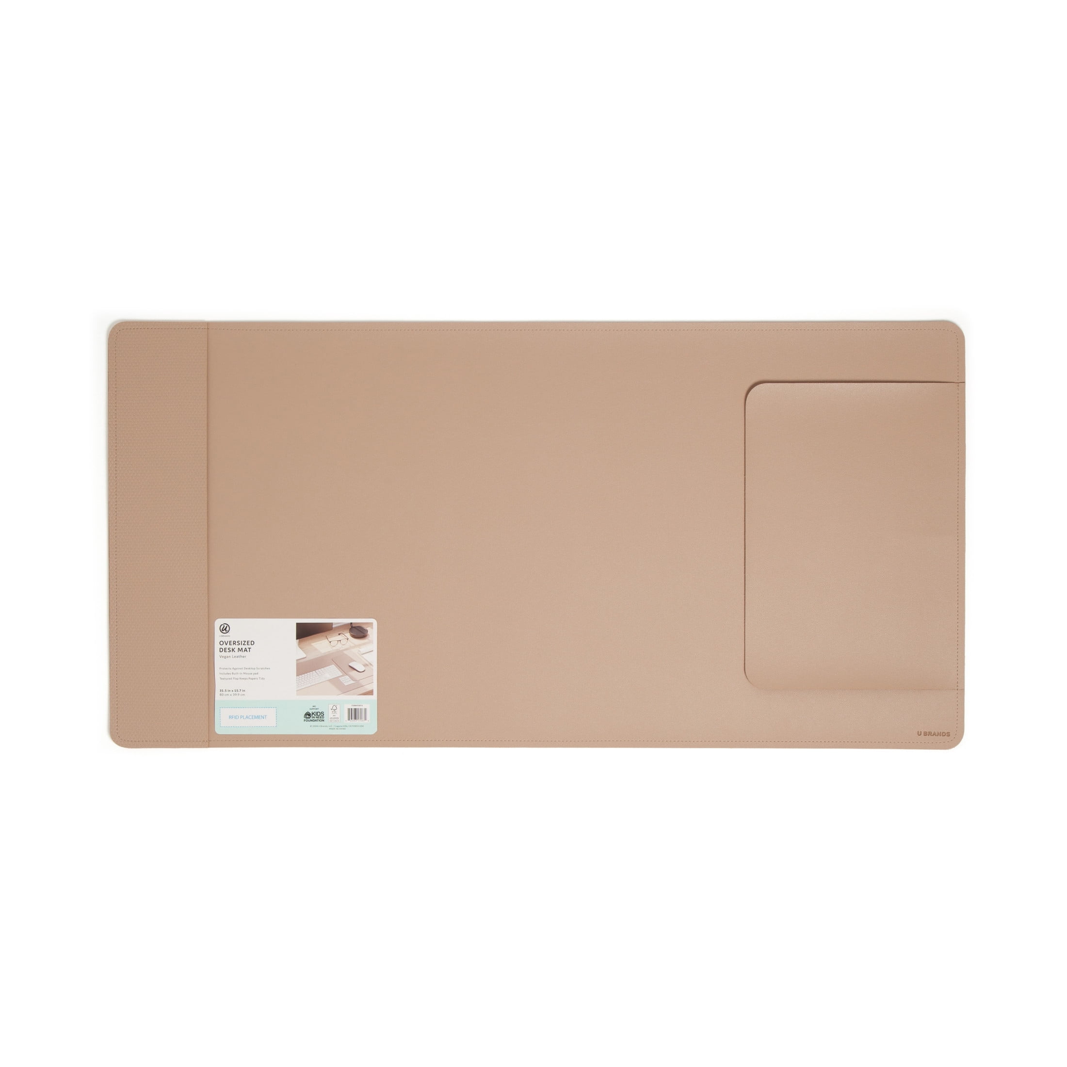 U Brands Desk Pad, Vegan Leather, Non-Slip Backing, 31.5 x 15.7 in., Iced Latte