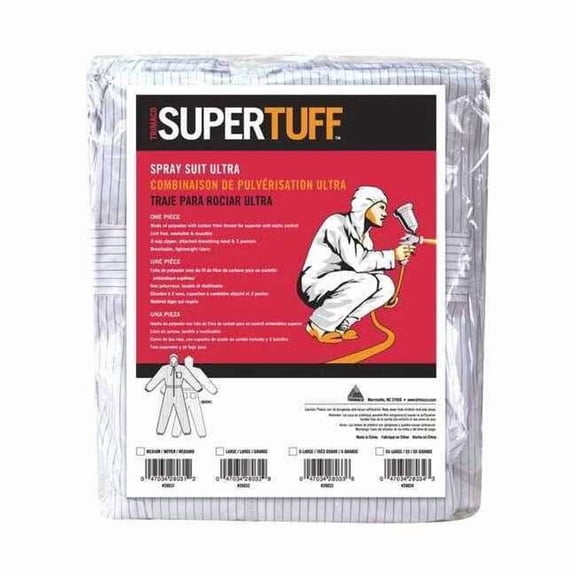 TRIMACO SuperTuff 28033 Painter's Ultra Spray Suit, X-Large, White, Polyester/Carbon Fiber Thread
