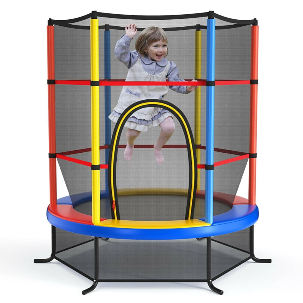 Spaco 55 Inch Kids Recreational Trampoline Bouncing Jumping Mat with Enclosure Net-Yellow, Bounce Trampoline for Outdoor as Garden, Park