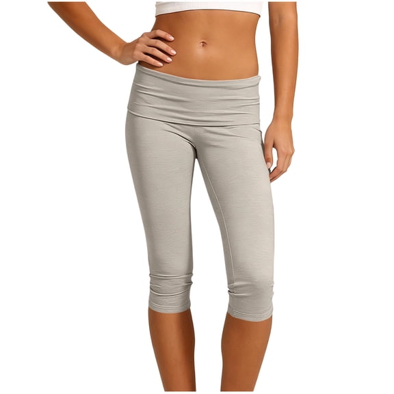 XPMWRP Women's High Waist Capri Yoga Pants Stretchy Workout Cropped Leggings Breathable Athletic 3/4 Length Pants Gray L