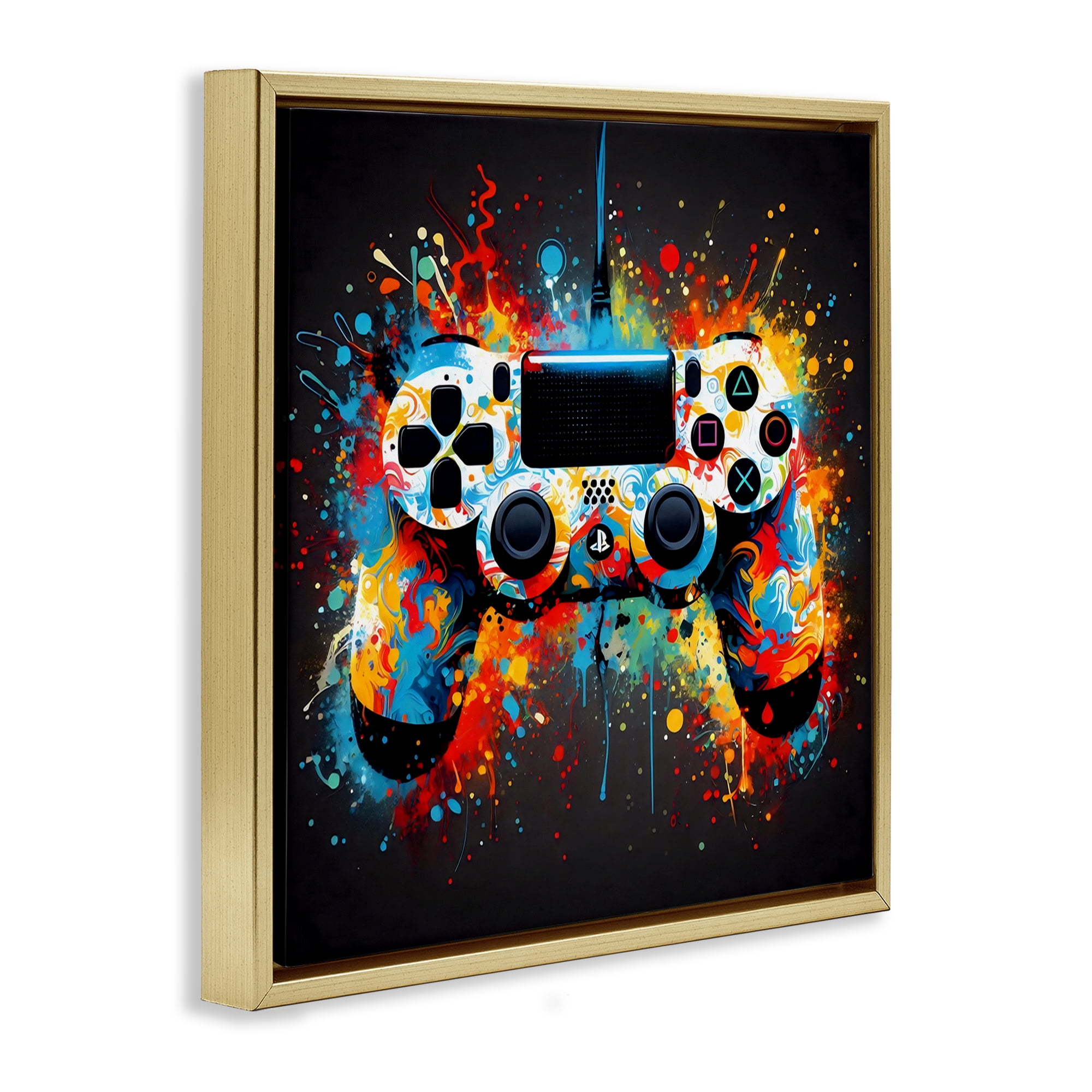 Stupell Industries Colorful Controller Swirl Gold Framed Floater Canvas Wall Art, design by Creative Studio