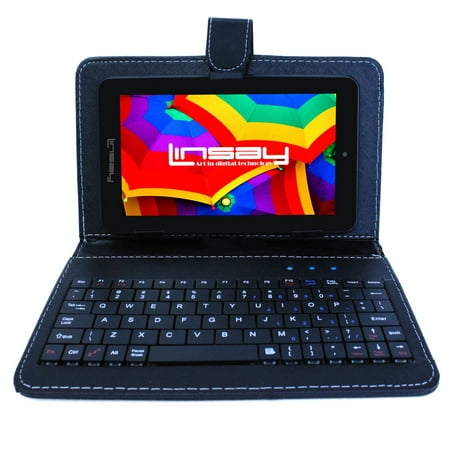 Linsay 7" Quad Core 2GB RAM 32GB Storage Android 12 Tablet with Keyboard Black