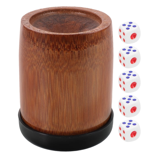 Bamboo Dice Shaker Cup Set Portable for Travel Party and Game Nights with 5 Dices Assorted Color