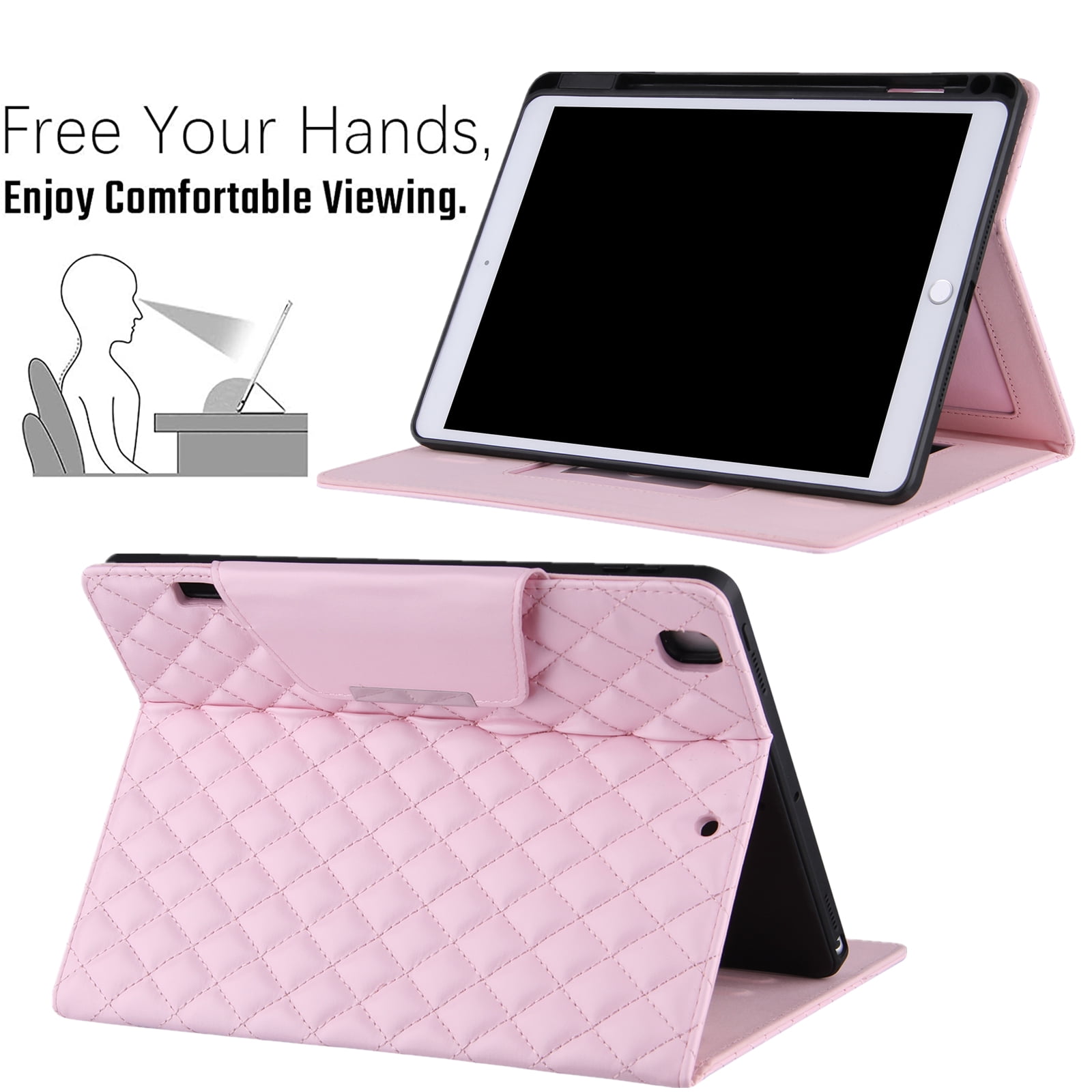 Dteck Case for iPad 10th Generation Case 10.9 Inch 2022, Premium Leather Folio Stand Cover with Pencil Holder Hand Strap - Auto Wake/Sleep and Multiple Viewing Angles,Pink