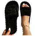 thumbnail image 5 of FITORON Womens Open Toe Fuzzy Slide Slippers - Striped Plush Black,Size 5.5-6, 5 of 6