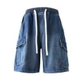 thumbnail image 4 of Antinious Mens Solid Denim Drawstring Large Pocket Straight Leg Half Shorts Pants, 4 of 5